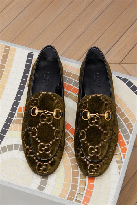 gucci green velvet shoes|gucci jordaan loafer.